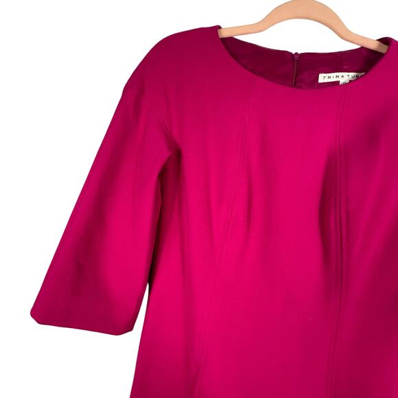 Trina Turk Corrin Double Weave Dress fuchsia shift dress quarter length sleeves - Picture 5 of 10